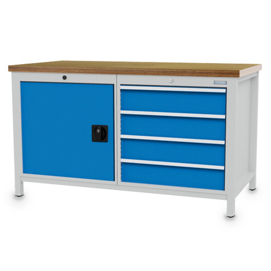Illustration du produit: Établi R 24-24 Bedrunka+Hirth, H x l x P 859 x 1 500 x 750 mm, gris clair, bleu clair, 4 tiroirs 4 x 150 mm, 1 porte battante 1 x 600 mm