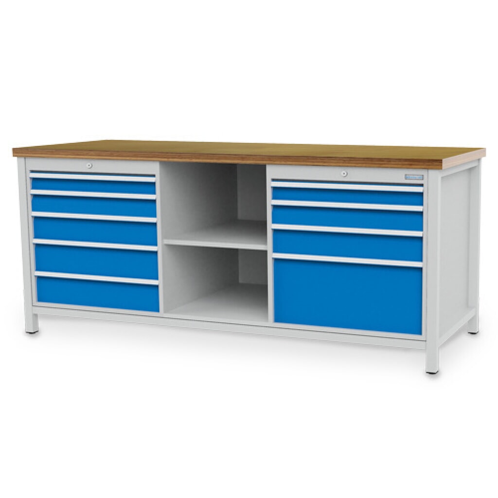 Illustration du produit: Établi R 24-24 Bedrunka+Hirth, H x l x P 859 x 2 000 x 750 mm, gris clair, bleu clair, 9 tiroirs 2 x 75 + 2 x 100 2 x 125 + 2 x 150 + 1 x 300 mm