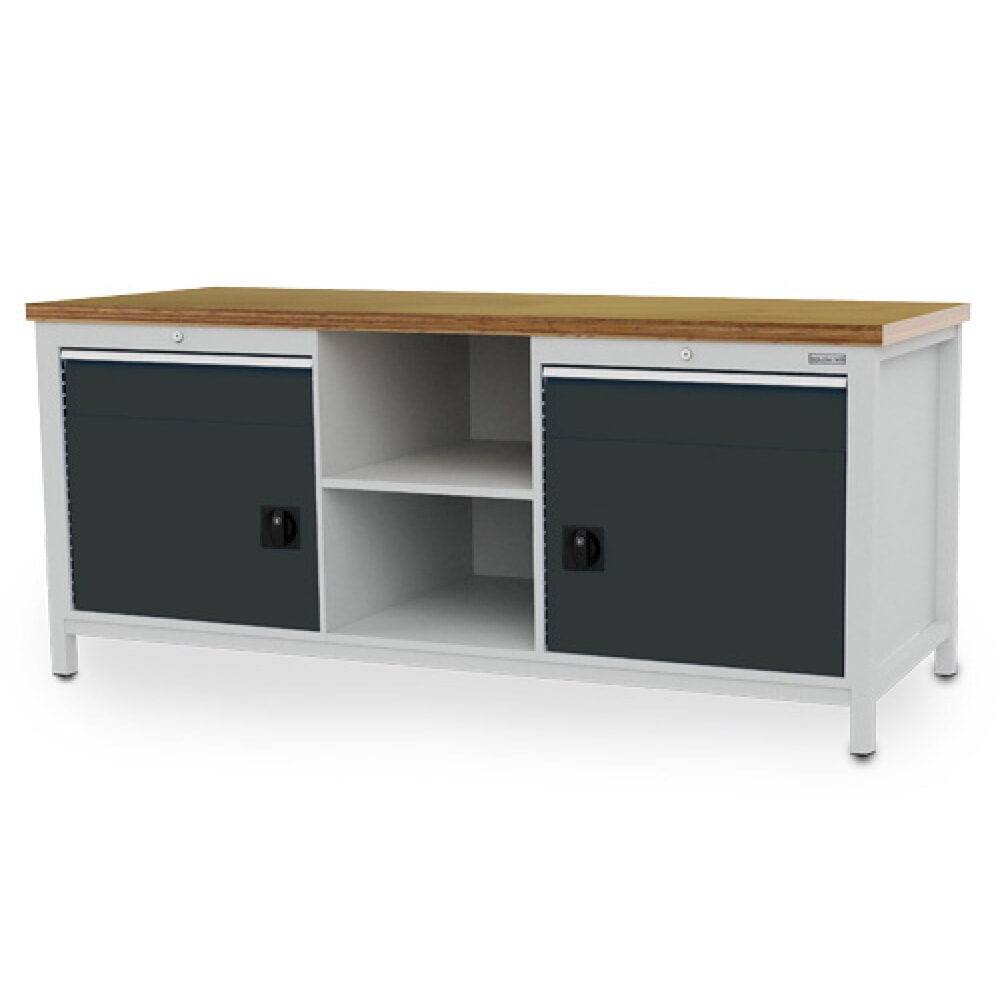 N° de l'image du produit 1 : Établi R 24-24 Bedrunka+Hirth, H x l x P 859 x 2 000 x 750 mm, gris clair, gris anthracite, 2 tiroirs 2 x 150 mm, 2 portes battantes 2 x 450 mm