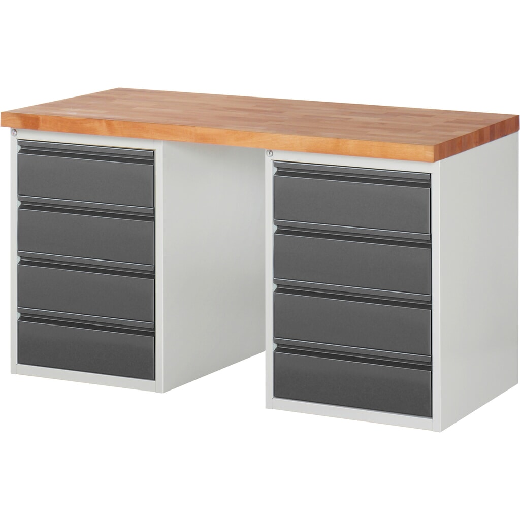 Établi Steinbock®, avec 2x 4 tiroirs, H x l x P 840 x 1 500 x 700 mm, RAL 7035/7016 Illustration du produit: Établi Steinbock®, avec 2x 4 tiroirs, H x l x P 840 x 1 500 x 700 mm, RAL 7035/7016