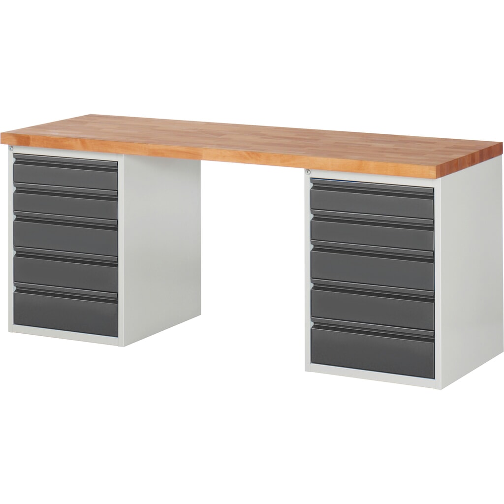 Illustration du produit: Établi Steinbock®, avec 2x 5 tiroirs, H x l x P 840 x 2 000 x 700 mm, RAL 7035/7016