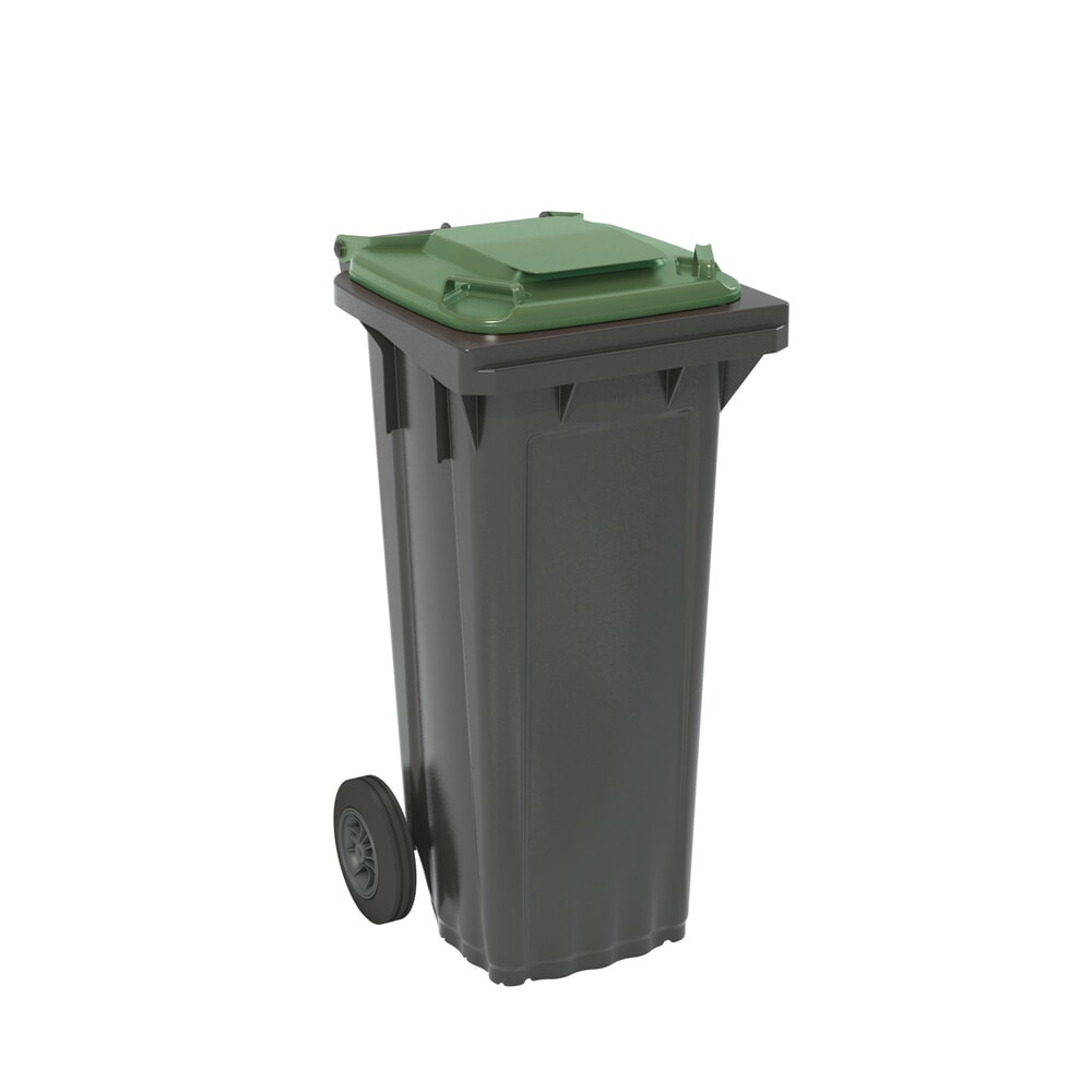 Illustration du produit: Poubelle mobile en polyéthylène haute densité, 2 roulettes, 80 litres, noir-gris, couvercle vert