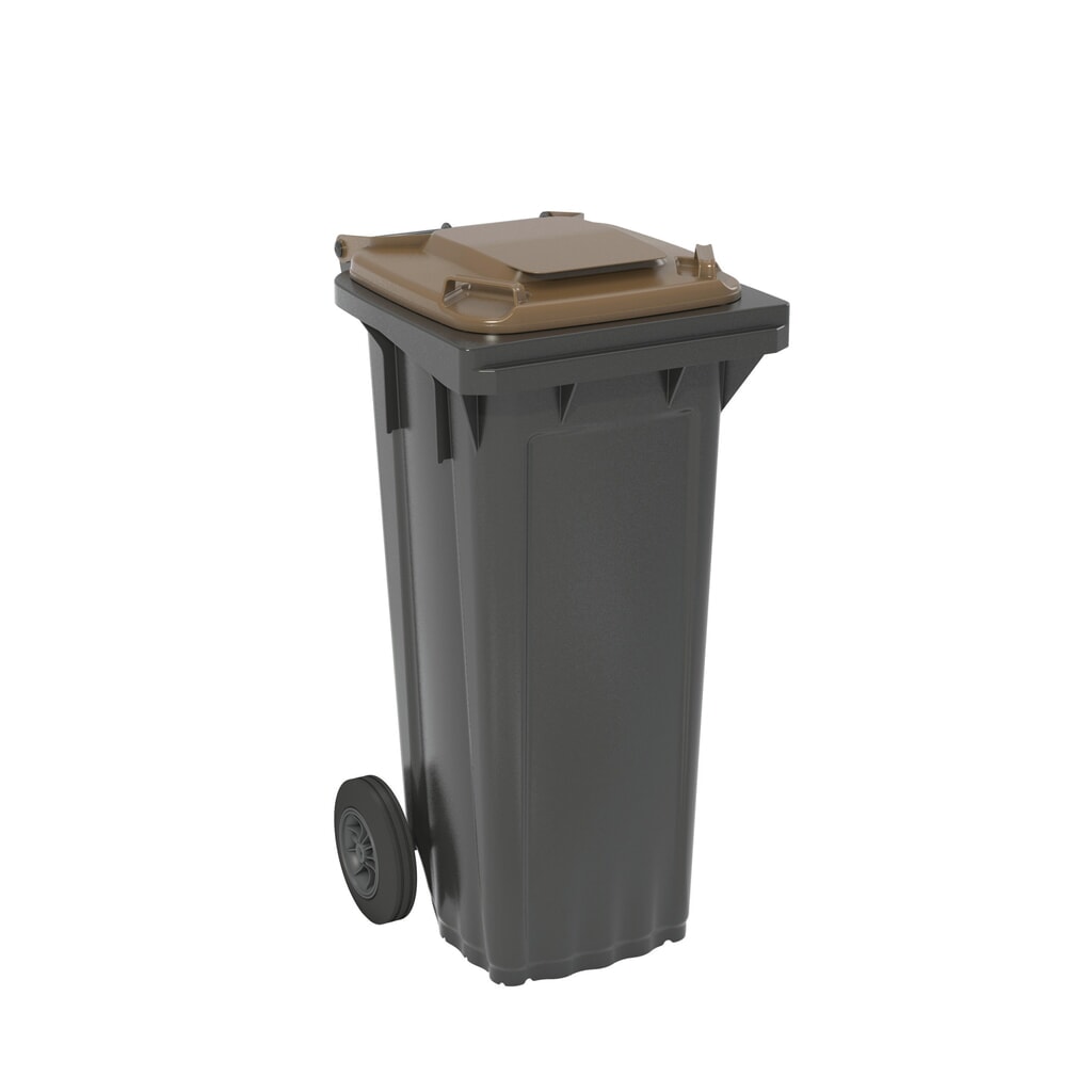 Illustration du produit: Poubelle mobile en polyéthylène haute densité, 2 roulettes, 80 litres, noir-gris, couvercle marron