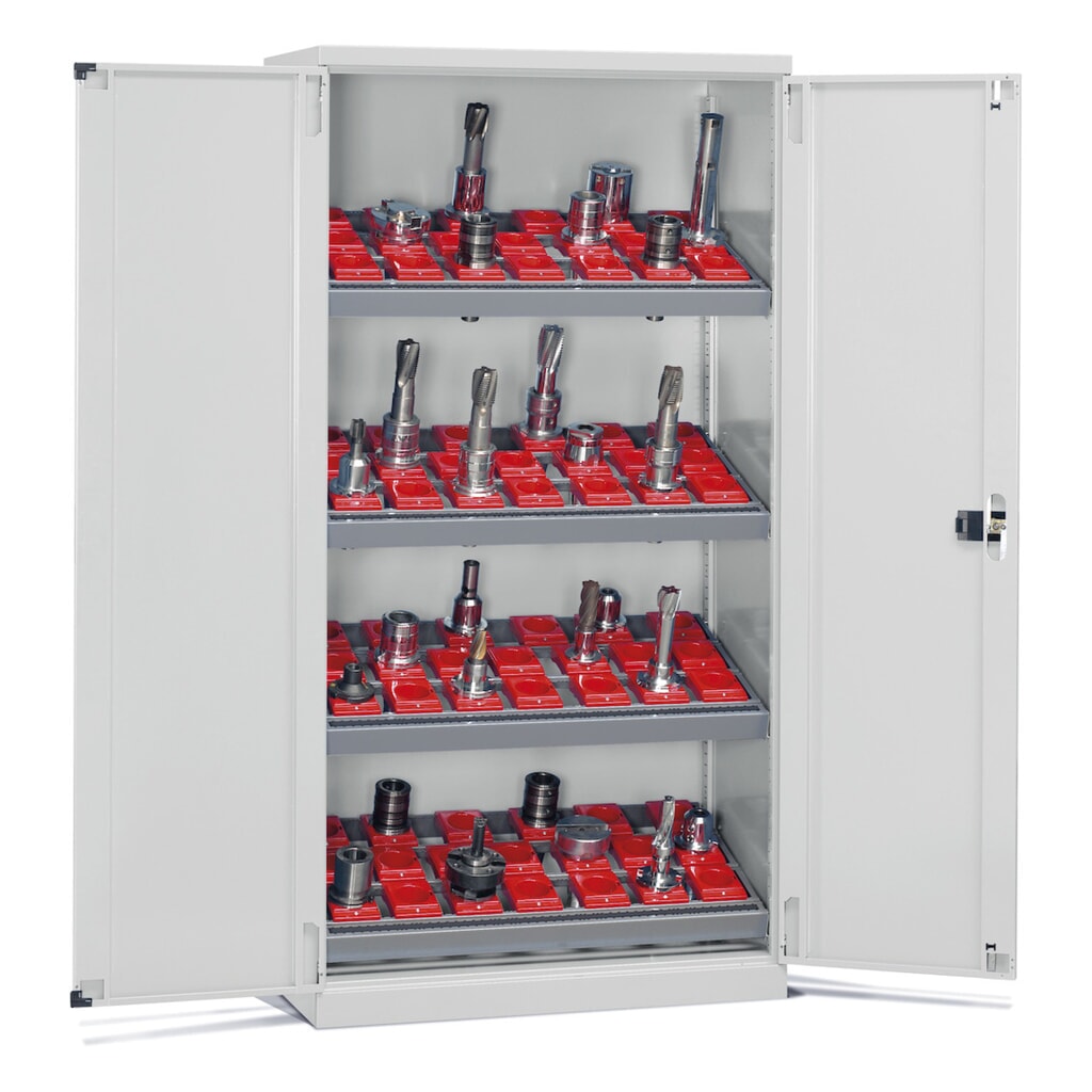 Illustration du produit: Fami PERFOM Armoire à outils CNC, 4 tablettes, HxlxP 2 000 x 1 023 x 726 mm, 50 supports d’outils ISO 50, gris clair