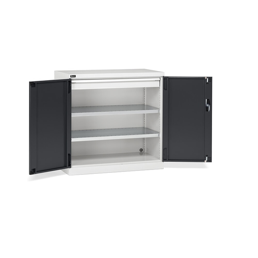 Illustration du produit: Fami PERFOM Armoire à portes battantes, 1 tiroir, 3 tablettes, HxlxP 1 000 x 1 023 x 555 mm, gris clair, anthracite