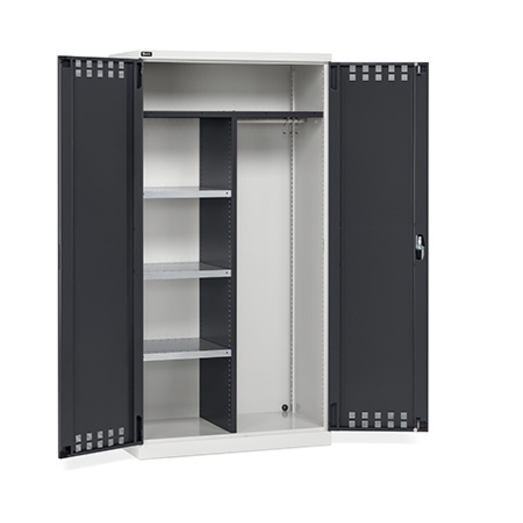 Fami PERFOM Armoire polyvalente, tringle à vêtements, 3 tablettes, HxlxP 2 000 x 1 023 x 726 mm, gris clair, anthracite Illustration du produit: Fami PERFOM Armoire polyvalente, tringle à vêtements, 3 tablettes, HxlxP 2 000 x 1 023 x 726 mm, gris clair, anthracite