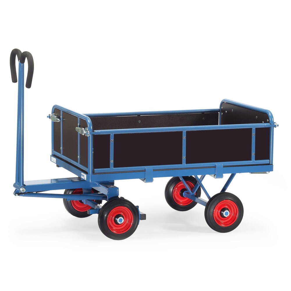 Illustration du produit: fetra® Char à bras avec 3 ridelles rabattables, surface de chargement 800 x 1 200 mm, capacité de charge 700 kg, pneumatiques à bandage plein