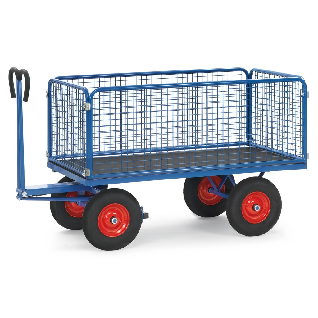 fetra® Char à bras avec parois grillagées de hauteur 600 mm, surface de chargement 1 000 x 2 000 mm, capacité de charge 1 250 kg, pneumatiques à bandage plein Illustration du produit: fetra® Char à bras avec parois grillagées de hauteur 600 mm, surface de chargement 1 000 x 2 000 mm, capacité de charge 1 250 kg, pneumatiques à bandage plein