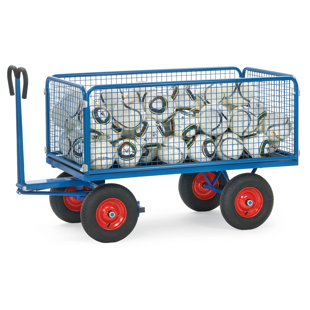 N° de l'image du produit 2 : fetra® Char à bras avec parois grillagées de hauteur 600 mm, surface de chargement 900 x 1 600 mm, capacité de charge 1 000 kg, pneumatiques gonflables