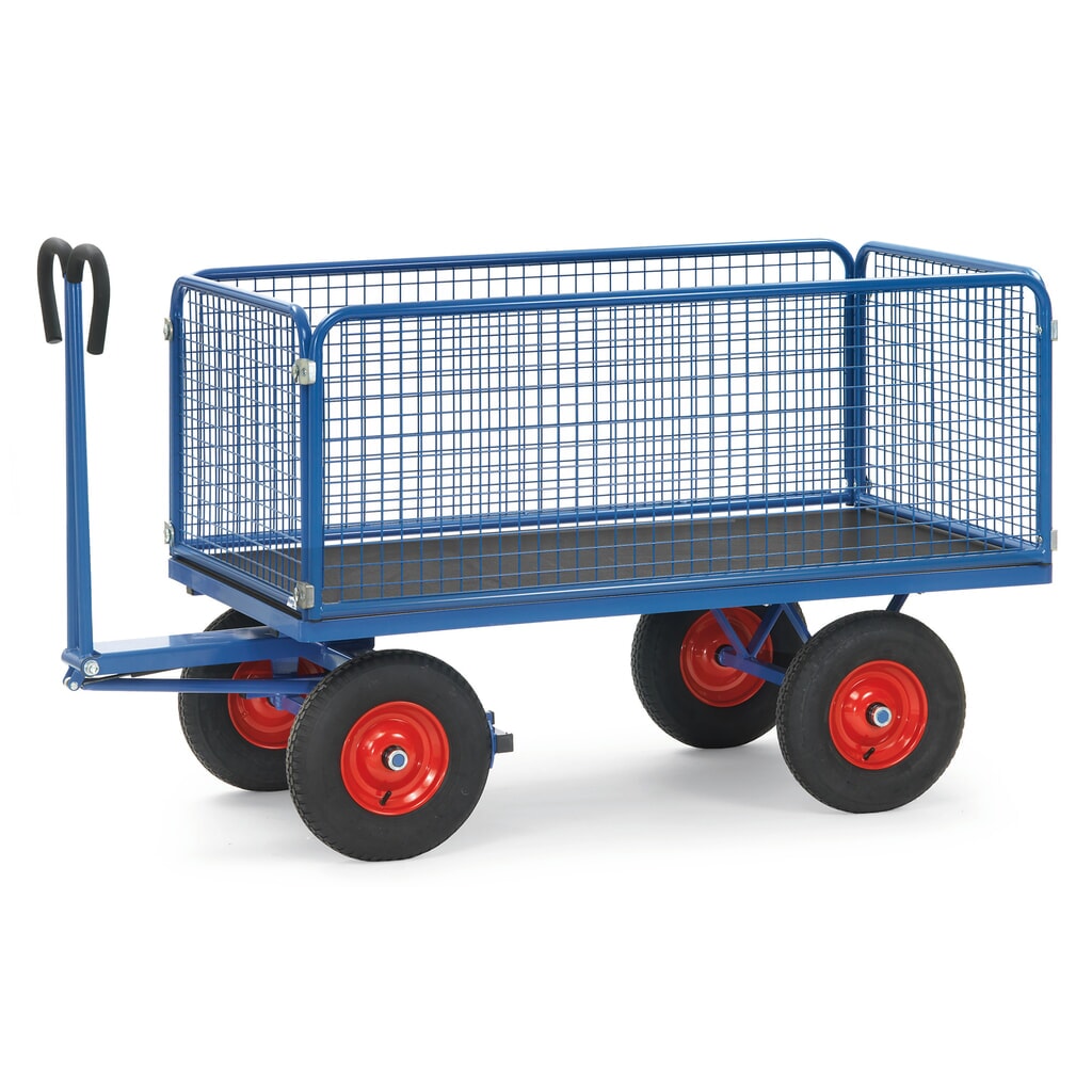 fetra® Char à bras avec parois grillagées de hauteur 600 mm, surface de chargement 900 x 1 600 mm, capacité de charge 1 000 kg, pneumatiques gonflables Illustration du produit: fetra® Char à bras avec parois grillagées de hauteur 600 mm, surface de chargement 900 x 1 600 mm, capacité de charge 1 000 kg, pneumatiques gonflables