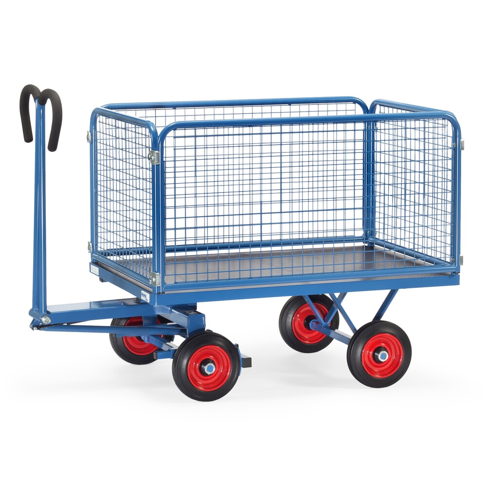 Illustration du produit: fetra® Char à bras avec parois grillagées de hauteur 600 mm, surface de chargement 800 x 1 200 mm, capacité de charge 700 kg, pneumatiques à bandage plein