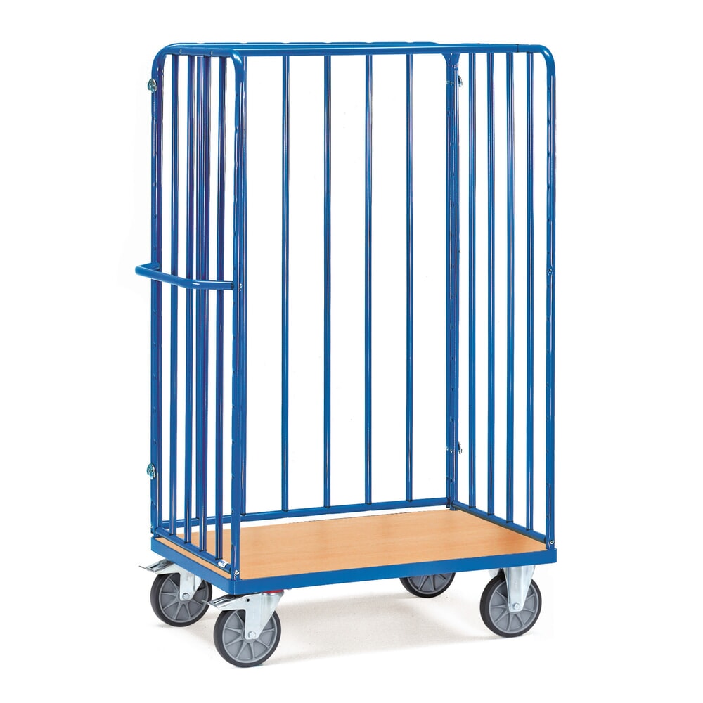 Illustration du produit: fetra® Chariot à colis, avec 3 ridelles à montants, surface de chargement lxP 1 000 x 600 mm, hauteur 1 800 mm