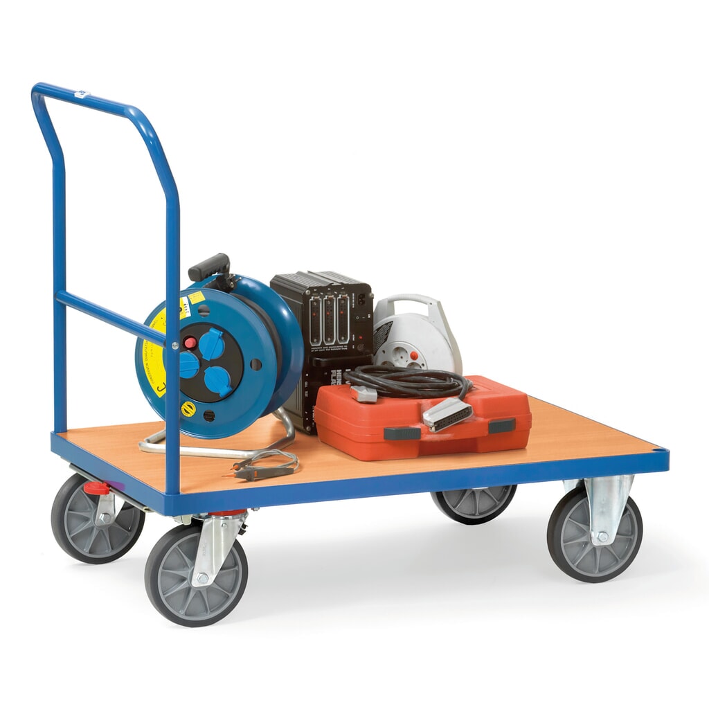 N° de l'image du produit 3 : fetra® Chariot à plate-forme avec dossier de poussée, surface de chargement lxP 600 x 1 000 mm, bleu brillant