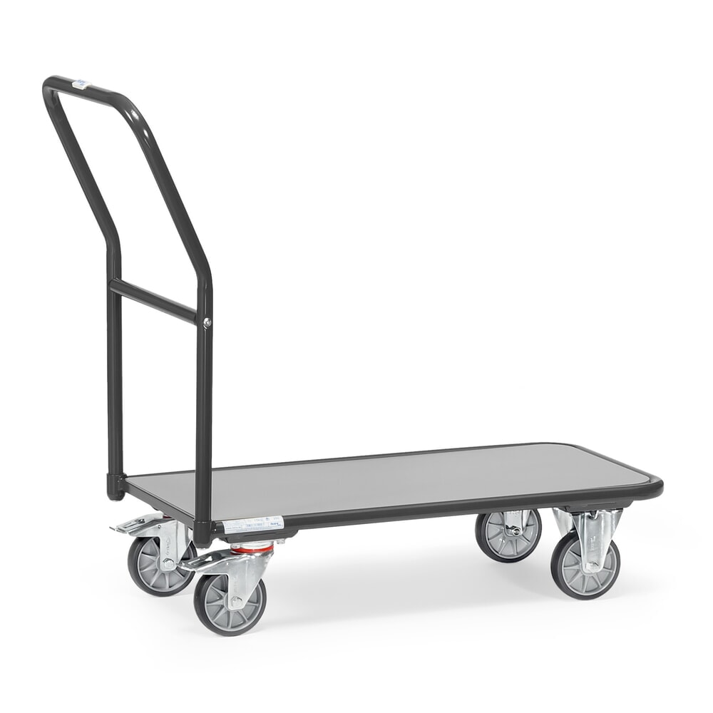 N° de l'image du produit 1 : fetra® Chariot à plate-forme avec surface de chargement en bois lxP 450 x 850 mm, capacité de charge 250 kg, gris anthracite,