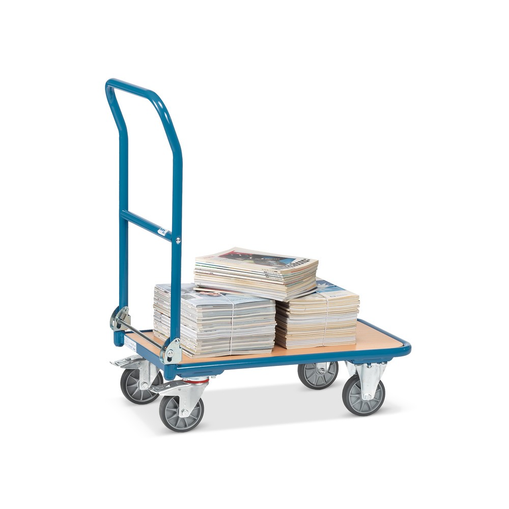 N° de l'image du produit 6 : fetra® Chariot à plate-forme avec surface de chargement en bois, arceau rabattable, lxP 450 x 720 mm, capacité de charge 250 kg