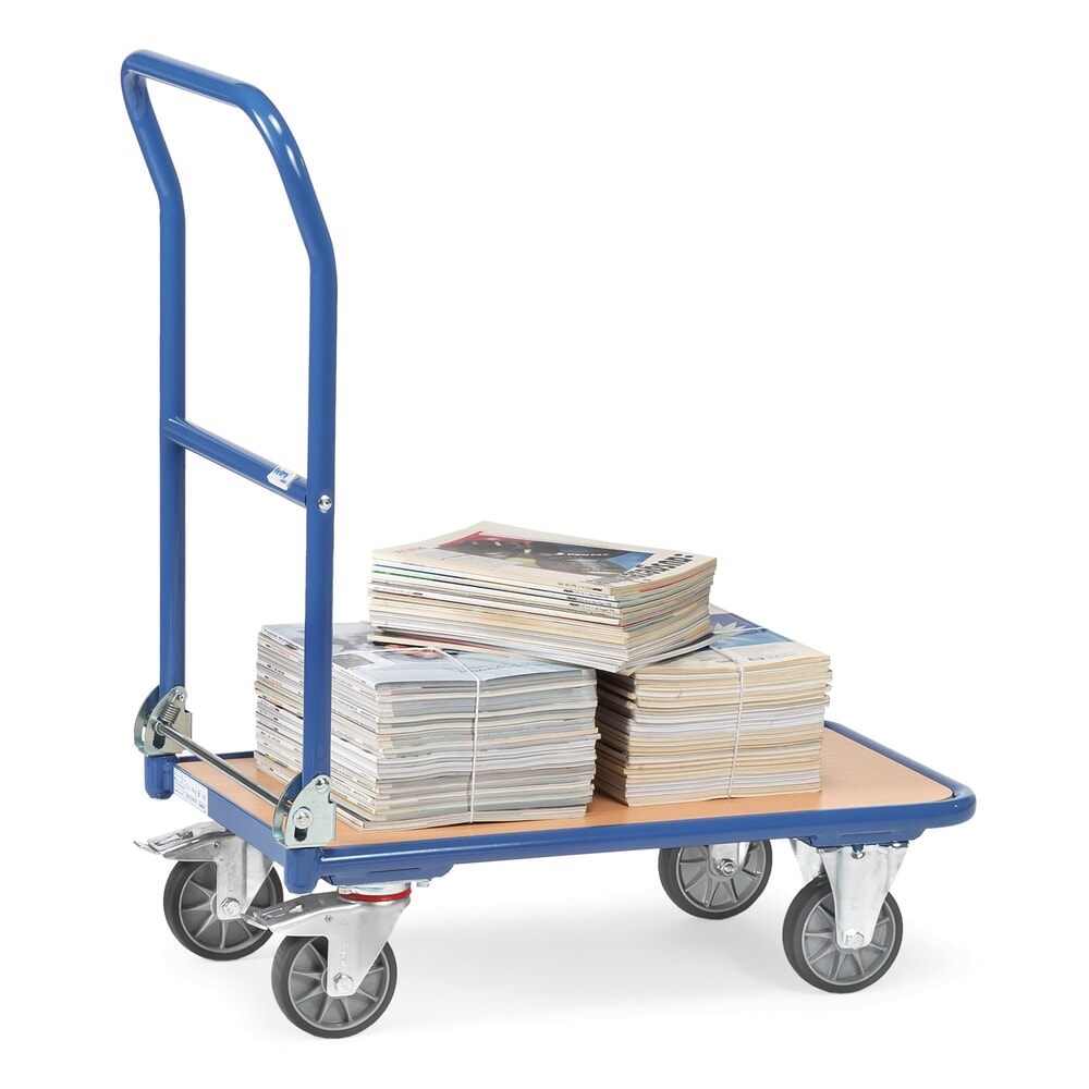 N° de l'image du produit 3 : fetra® Chariot à plate-forme avec surface de chargement en bois, arceau rabattable, lxP 450 x 720 mm, capacité de charge 250 kg