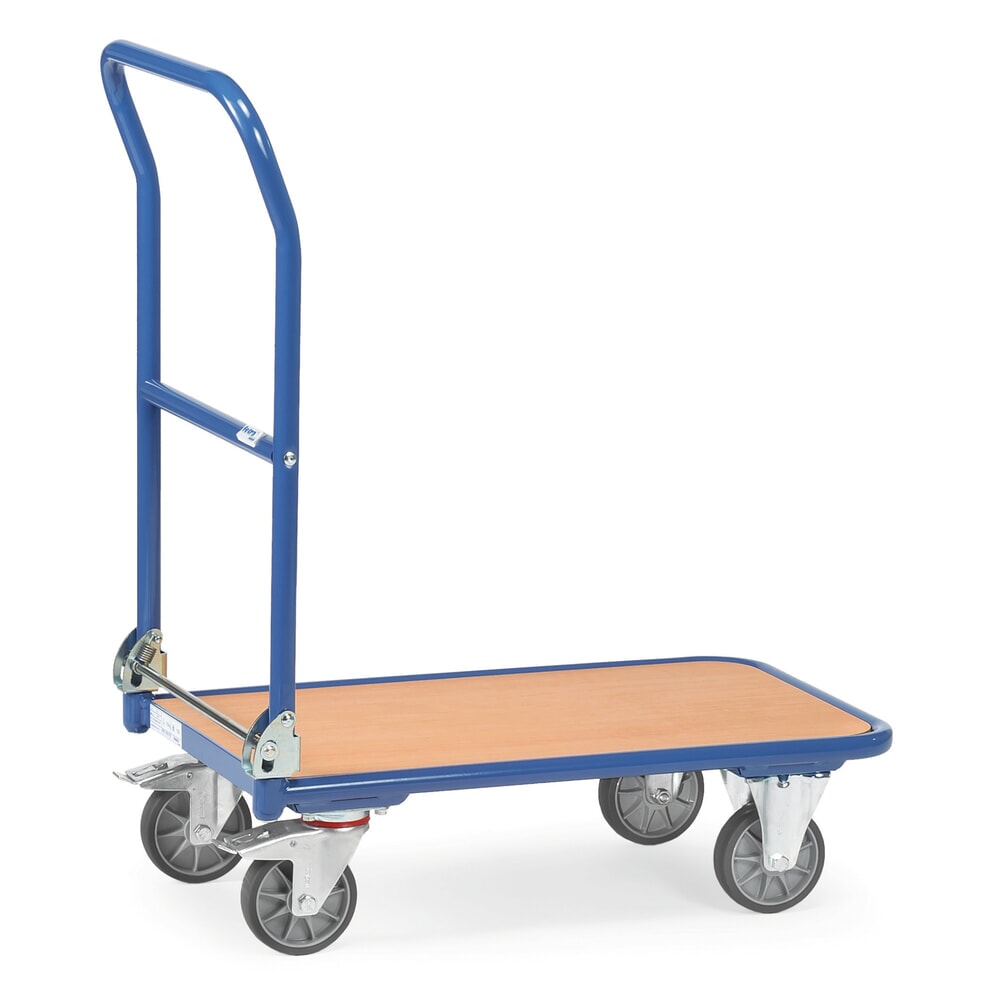 N° de l'image du produit 5 : fetra® Chariot à plate-forme avec surface de chargement en bois, arceau rabattable, lxP 450 x 720 mm, capacité de charge 250 kg
