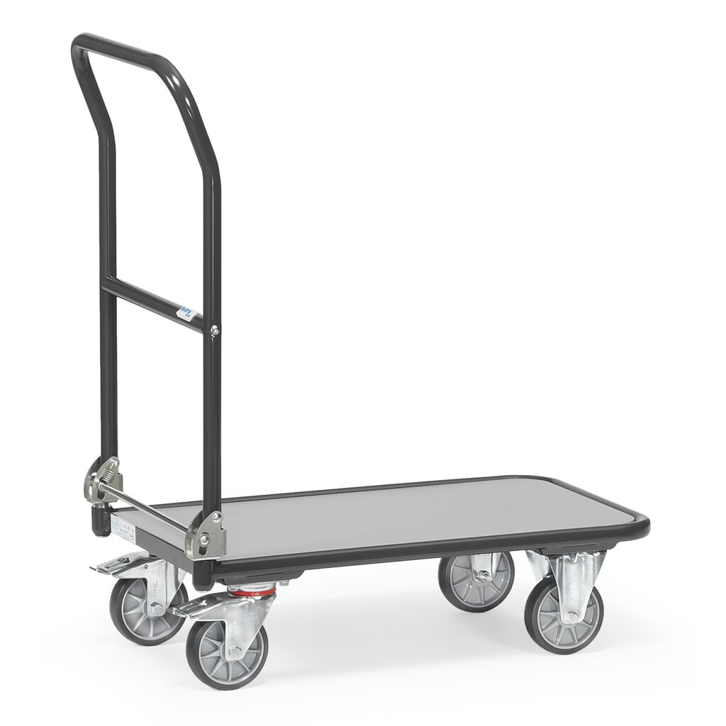 fetra® Chariot à plate-forme avec surface de chargement en bois, arceau rabattable, lxP 600 x 900 mm, capacité de charge 250 kg, gris anthracite Illustration du produit: fetra® Chariot à plate-forme avec surface de chargement en bois, arceau rabattable, lxP 600 x 900 mm, capacité de charge 250 kg, gris anthracite