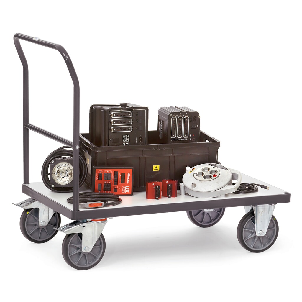 Chariot à plate-forme ESD fetra®, avec surface de chargement en bois l x P 500 x 850 mm, capacité de charge 500 kg N° de l'image du produit 3 : Chariot à plate-forme ESD fetra®, avec surface de chargement en bois l x P 500 x 850 mm, capacité de charge 500 kg