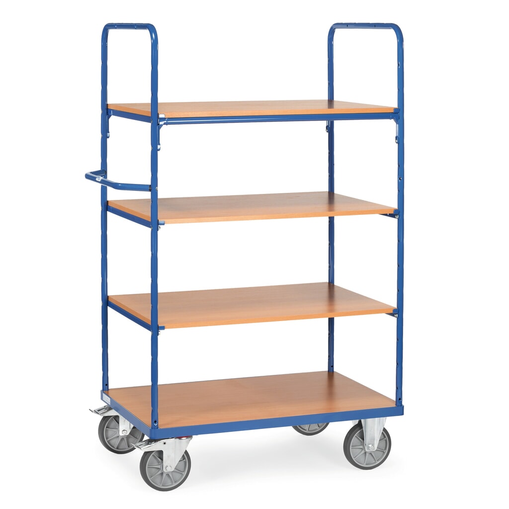 Illustration du produit: fetra® Chariot à plateaux avec tablettes en bois, 4 plateaux de 1 000 x 600 mm, hauteur 1 800 mm