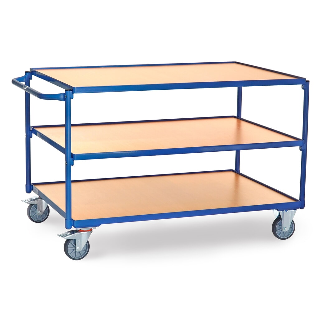 Illustration du produit: Servante fetra®, capacité de charge 300 kg, 3 étages de 1 200 x 800 mm, arceau de poussée vertical