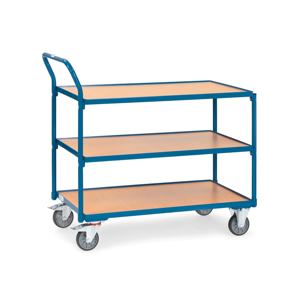 fetra® Servante, capacité de charge 300 kg, 3 niveaux de 1 000 x 600 mm, dossier de poussée haut Illustration du produit: fetra® Servante, capacité de charge 300 kg, 3 niveaux de 1 000 x 600 mm, dossier de poussée haut