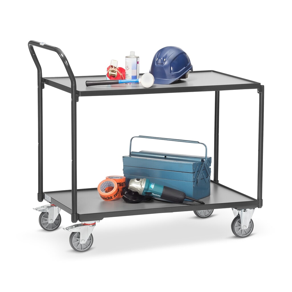 N° de l'image du produit 4 : fetra® Servante, capacité de charge 300 kg, 2 plateaux de 1 000 x 600 mm, dossier de poussée haut, gris anthracite