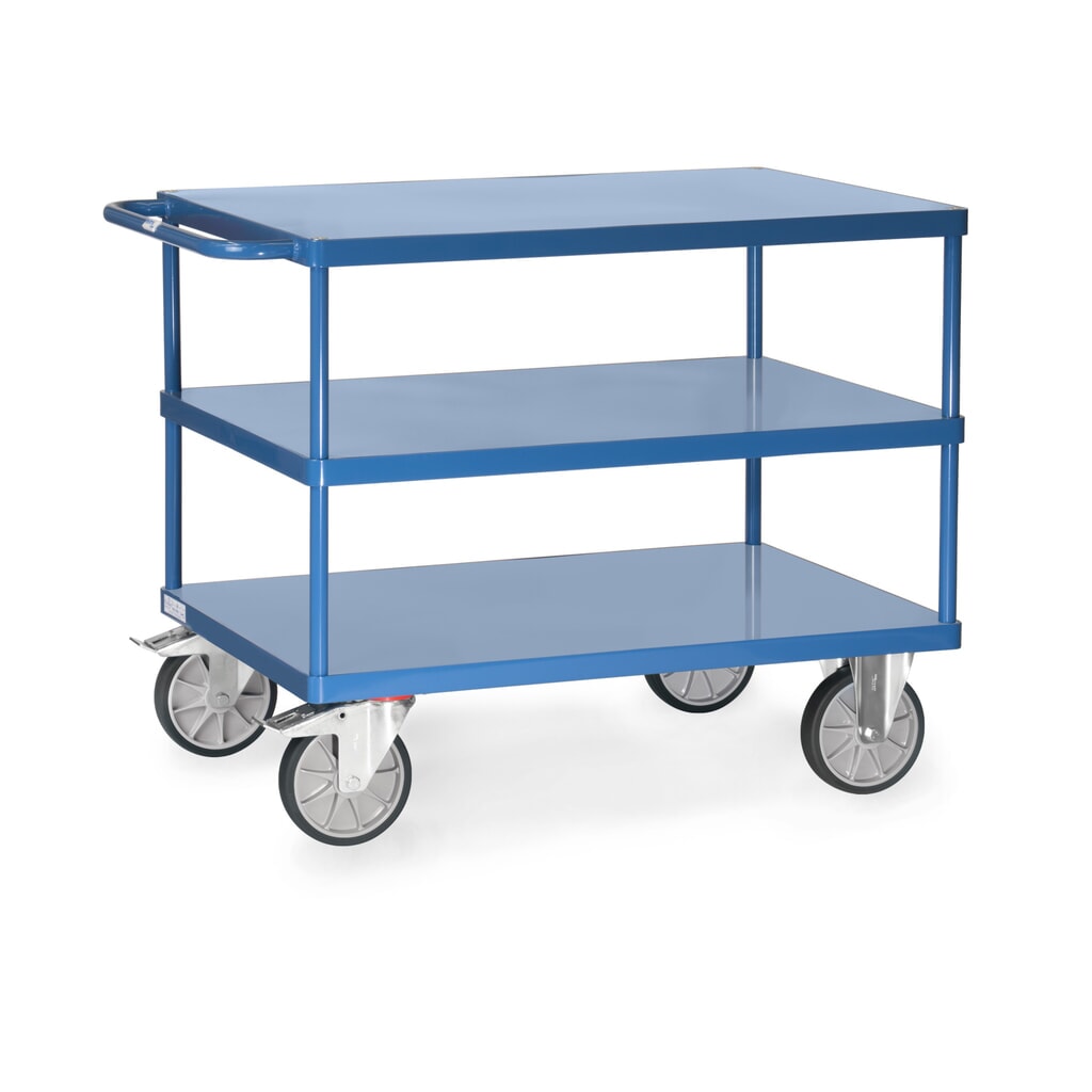 Servante et chariot de montage fetra® avec 3 tablettes en tôle d’acier de 1 000 x 600 mm Illustration du produit: Servante et chariot de montage fetra® avec 3 tablettes en tôle d’acier de 1 000 x 600 mm