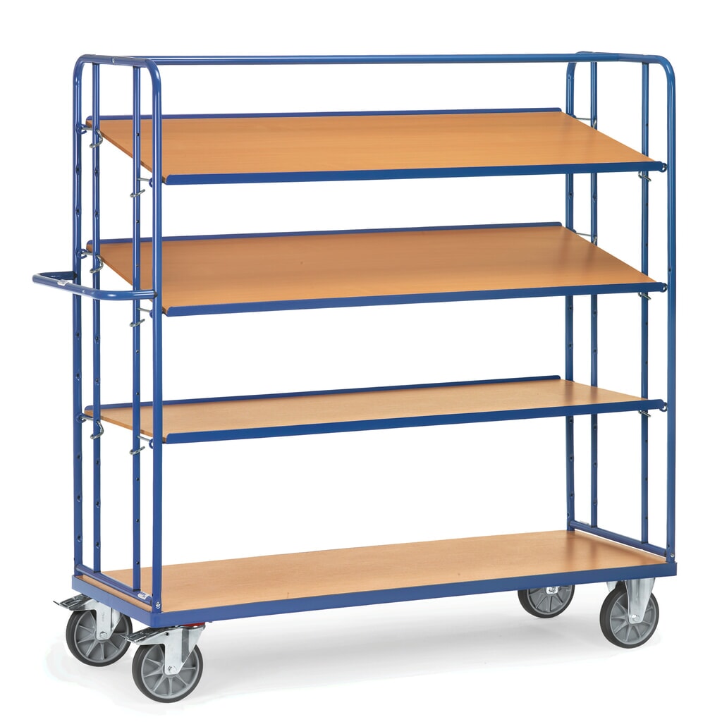 N° de l'image du produit 3 : fetra® Chariot à plateaux pour bacs Euro, capacité de charge 500 kg, 4 plateaux de 1 650 x 610 mm