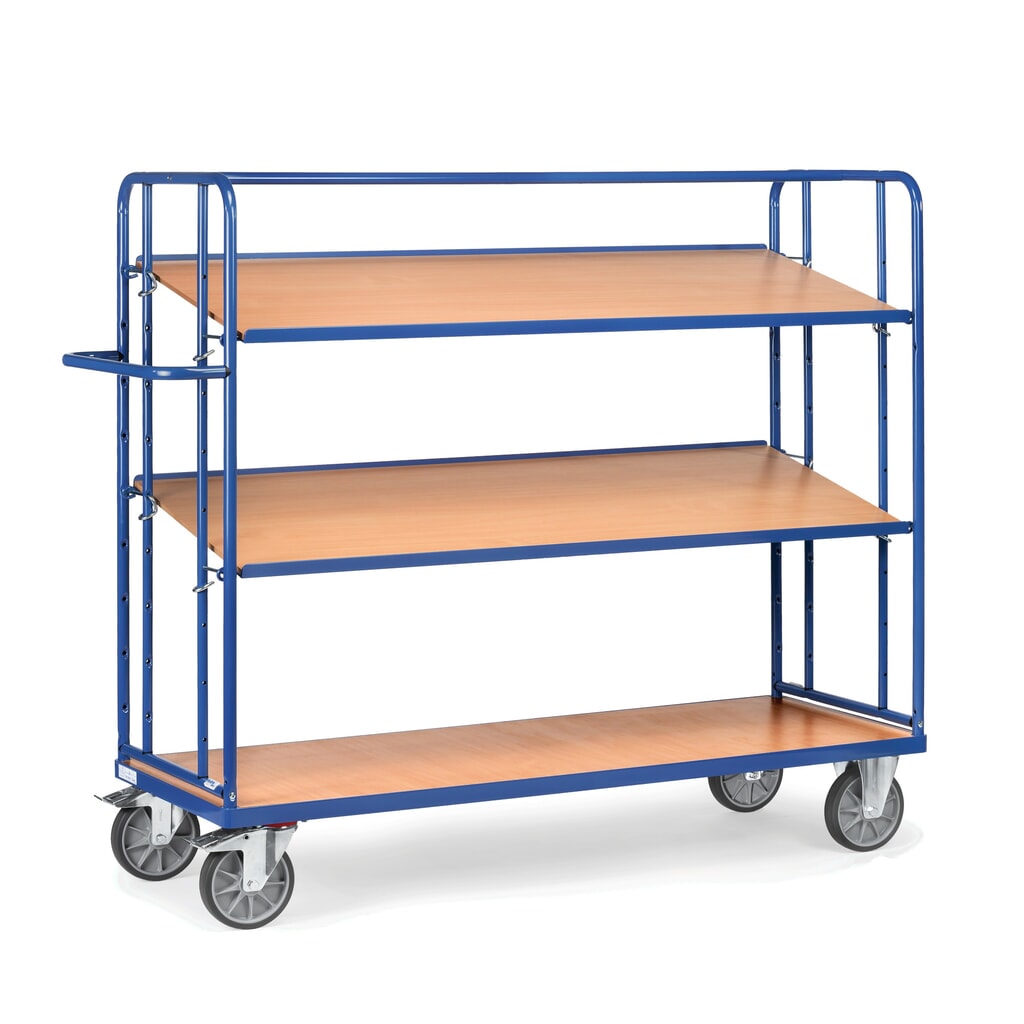 N° de l'image du produit 4 : fetra® Chariot à plateaux pour bacs Euro, capacité de charge 500 kg, 3 plateaux de 1 650 x 610 mm