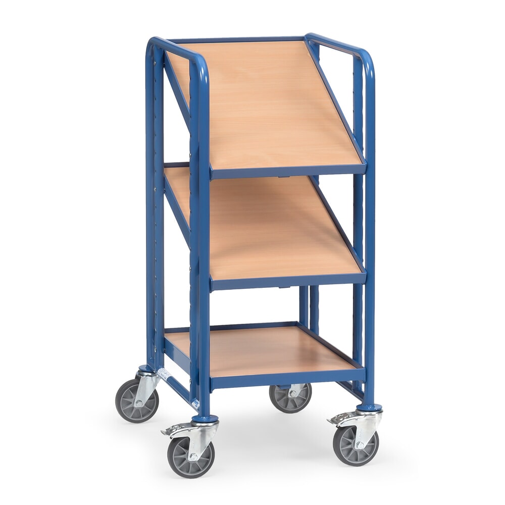 Illustration du produit: fetra® Chariot à plateaux pour bacs Euro, avec tablettes, capacité de charge 250 kg, 3 plateaux de 410 x 610 mm