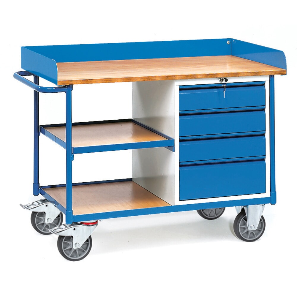 Illustration du produit: fetra® Chariot d’atelier à rebord haut, 4 tiroirs, 3 tablettes, capacité de charge 400 kg
