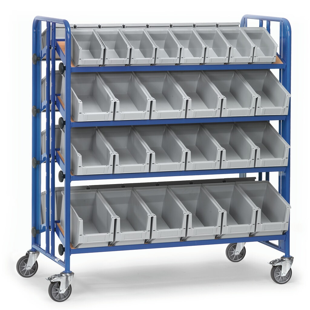 Illustration du produit: fetra® Chariot de montage avec bacs à bec, 4 tablettes, à deux côtés