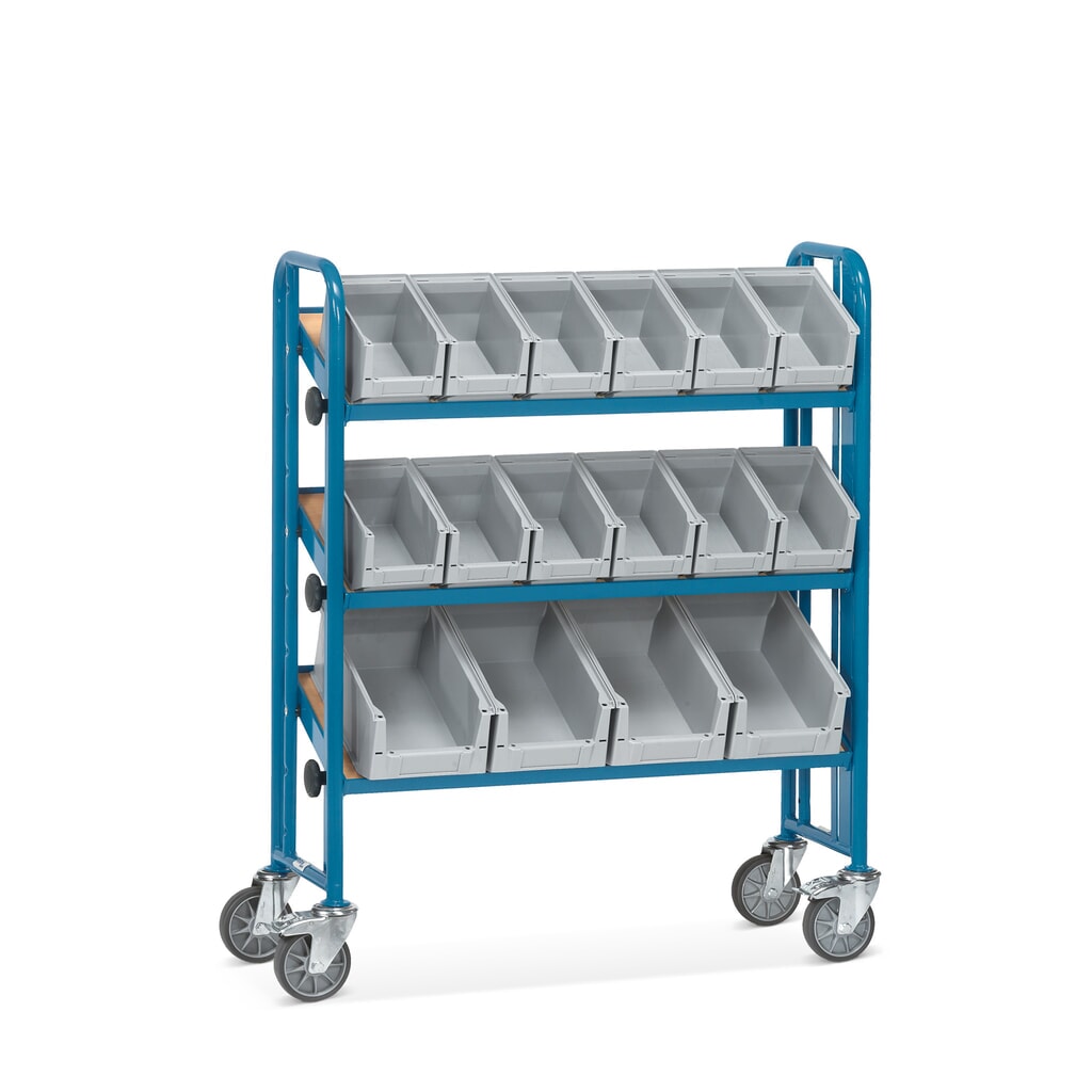 Illustration du produit: fetra® Chariot de montage avec bacs à bec, 3 plateaux, à un côté