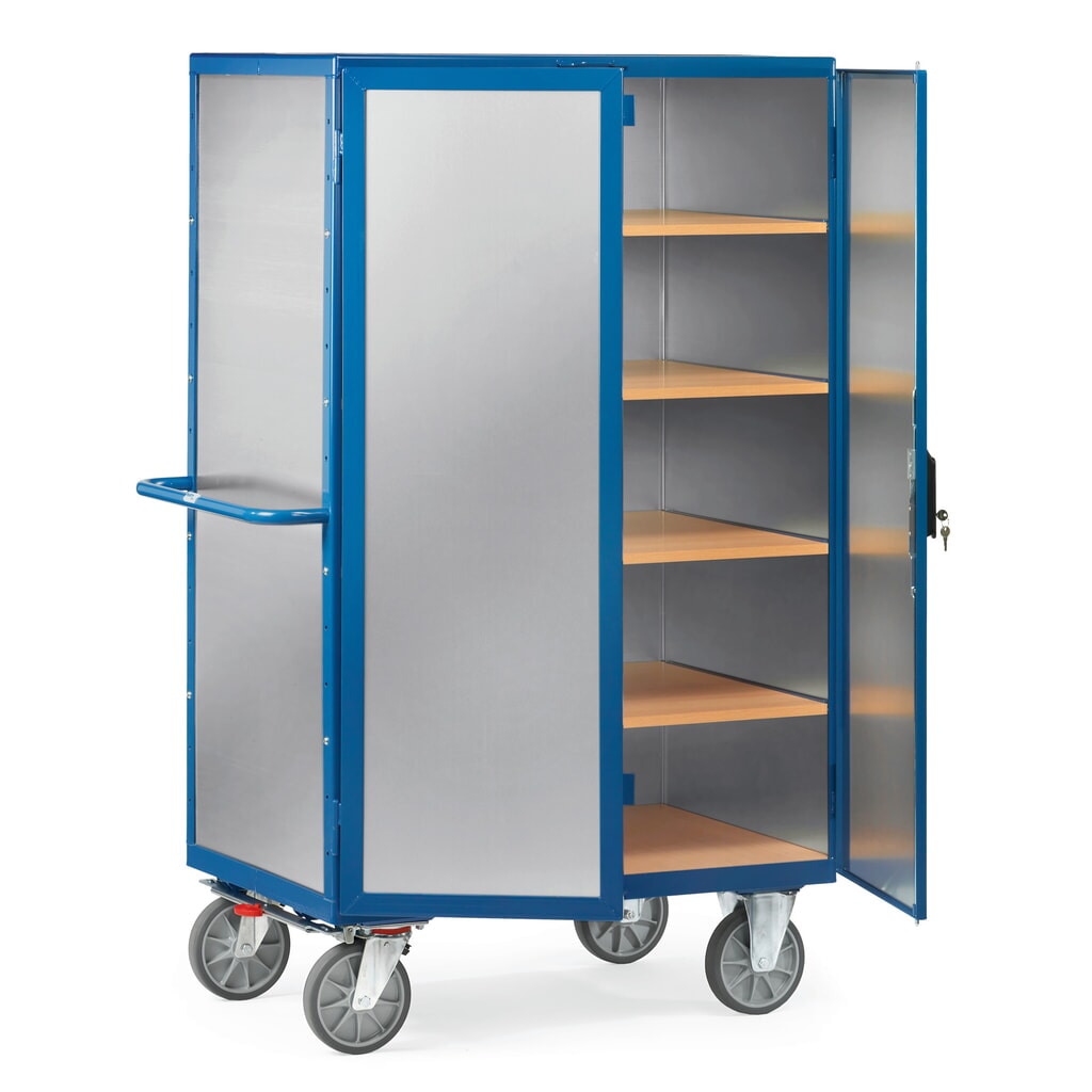 fetra® Chariot fermé fetra®, avec porte à doubles battants, tôle d’aluminium, 5 tablettes de 1 200 x 780 mm Illustration du produit: fetra® Chariot fermé fetra®, avec porte à doubles battants, tôle d’aluminium, 5 tablettes de 1 200 x 780 mm