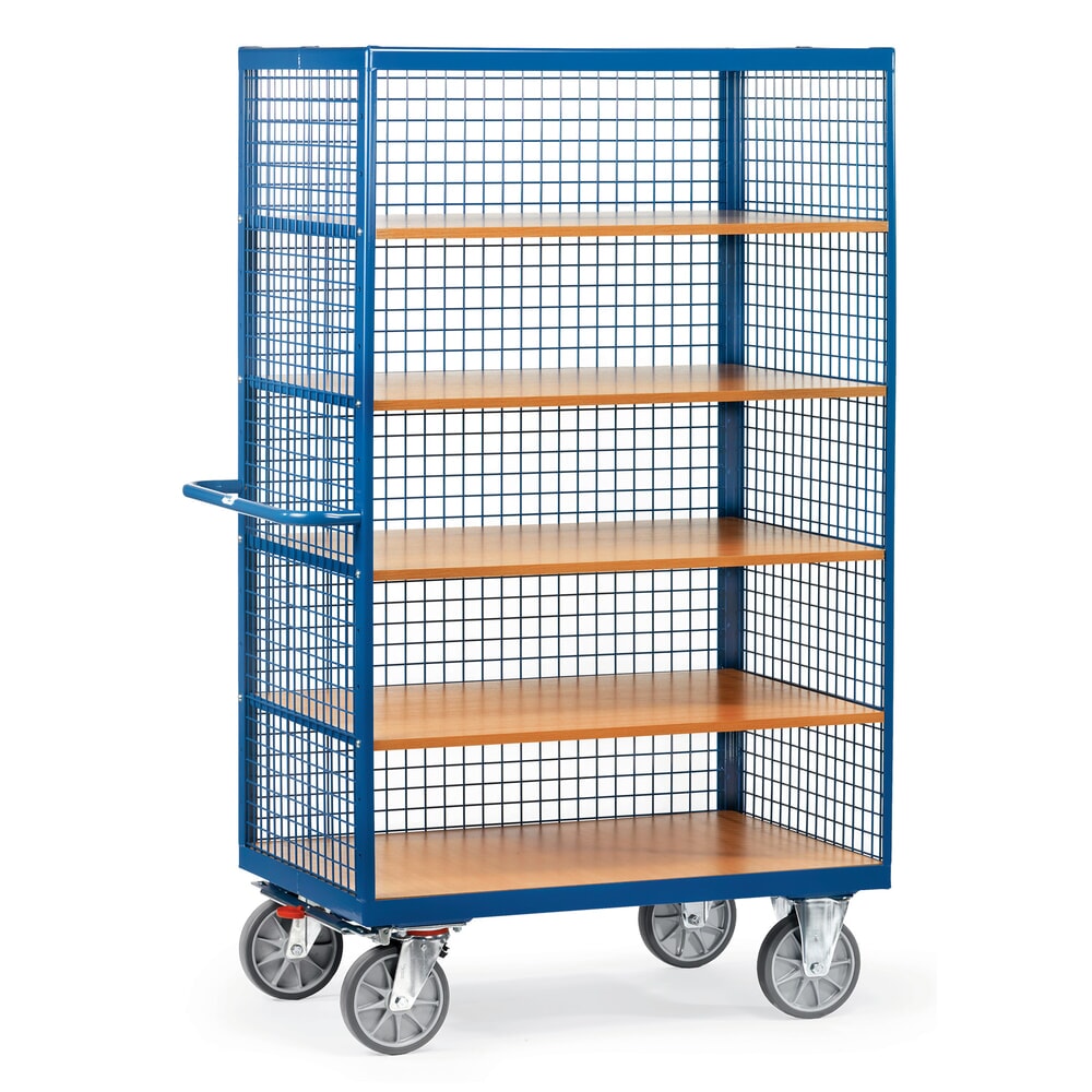 Illustration du produit: fetra® Chariot fermé, 3 parois grillagées, 5 tablettes de 1 000 x 680 mm