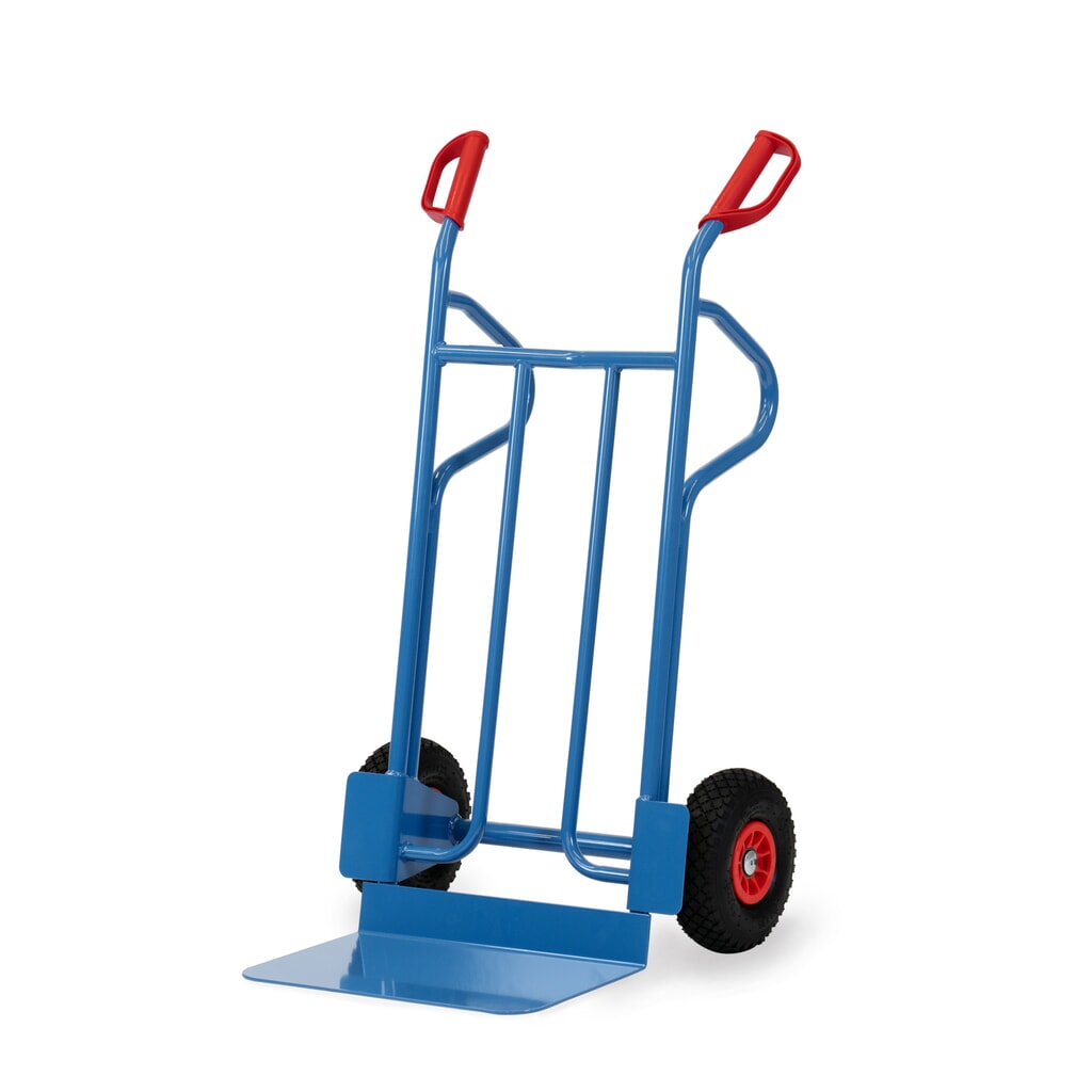 Diable empilable fetra®, hauteur 1 200 mm, capacité de charge 350 kg, pelle L x P 480 x 300 mm, avec étriers de rangement, pneumatiques en PU Illustration du produit: Diable empilable fetra®, hauteur 1 200 mm, capacité de charge 350 kg, pelle L x P 480 x 300 mm, avec étriers de rangement, pneumatiques en PU