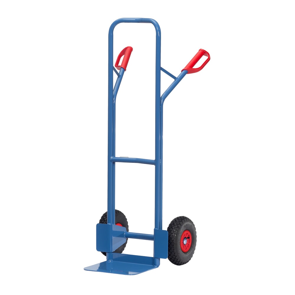 N° de l'image du produit 1 : Diable empilable fetra®, hauteur 1 300 mm, capacité de charge 300 kg, pelle L x P 320 x 250 mm, avec arceau transversal supérieur, pneumatiques gonflables