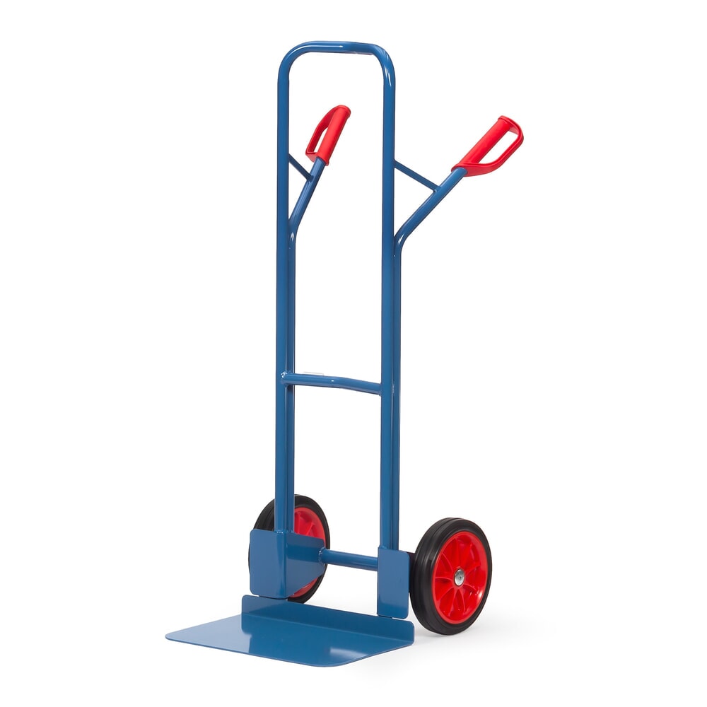 N° de l'image du produit 1 : Diable empilable fetra®, hauteur 1 300 mm, capacité de charge 300 kg, pelle L x P 480 x 300 mm, avec arceau transversal supérieur, pneumatiques en caoutchouc plein