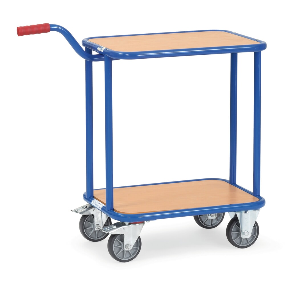 Illustration du produit: fetra® Rouleur à plateaux et à col de cygne, avec tablettes en bois, 2 tablettes de 600 x 450 mm