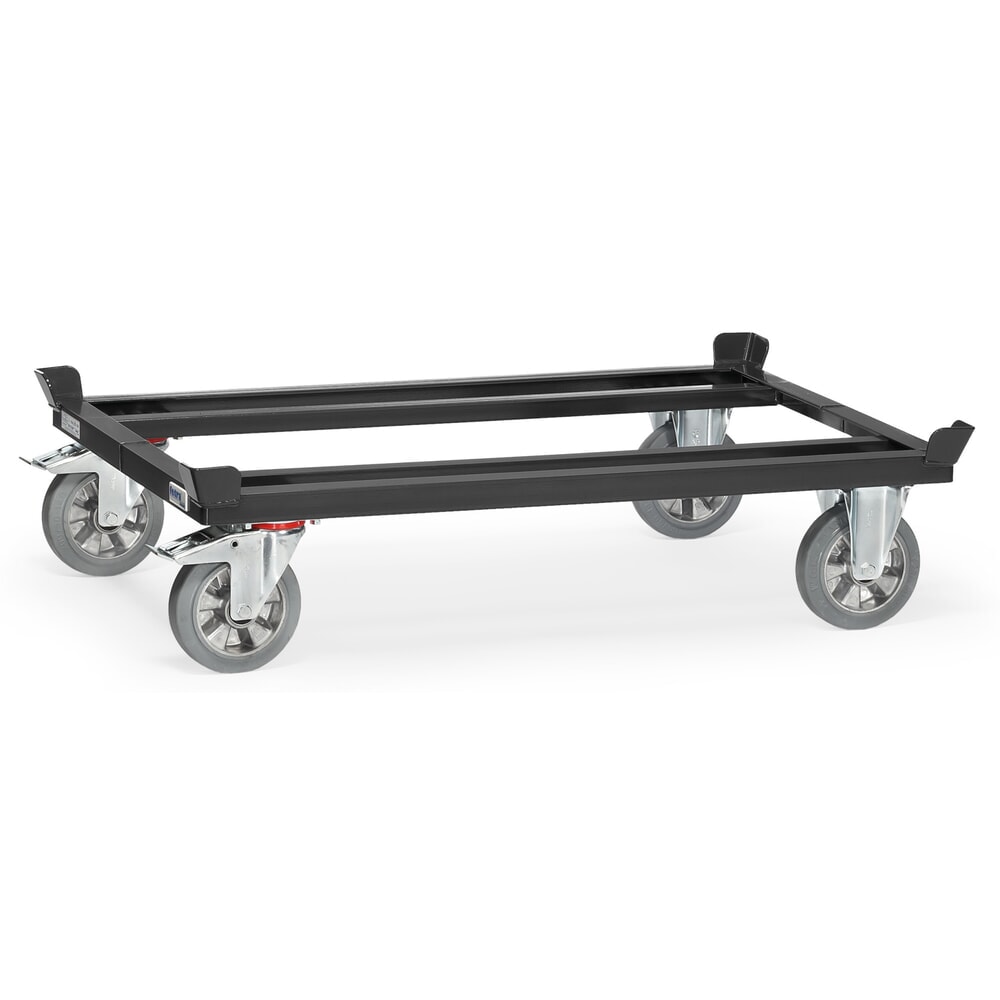 Illustration du produit: fetra® Rouleur avec butées d’angle, capacité de charge 1 200 kg, pour palettes 1 200 x 800 mm, pneumatiques à bandage plein élastique, gris anthracite