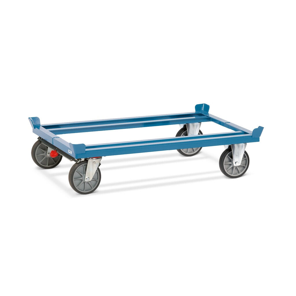 fetra® Rouleur avec butées d’angle, capacité de charge 750 kg, pour palettes 1 200 x 800 mm, pneumatiques en TPE, avec frein central Illustration du produit: fetra® Rouleur avec butées d’angle, capacité de charge 750 kg, pour palettes 1 200 x 800 mm, pneumatiques en TPE, avec frein central