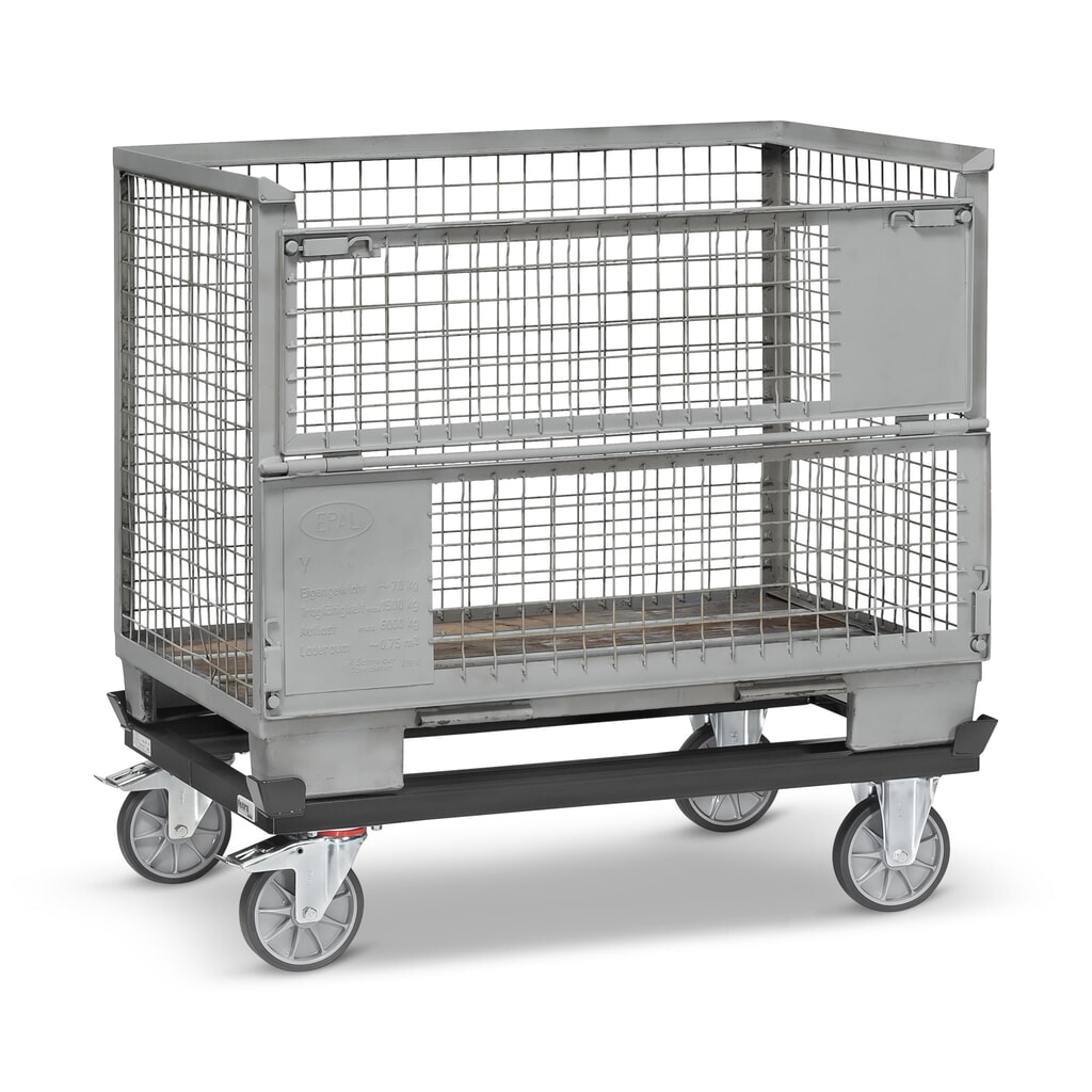 N° de l'image du produit 4 : fetra® Rouleur avec butées d’angle, capacité de charge 750 kg, pour palettes 1 200 x 800 mm, pneumatiques en TPE, gris anthracite