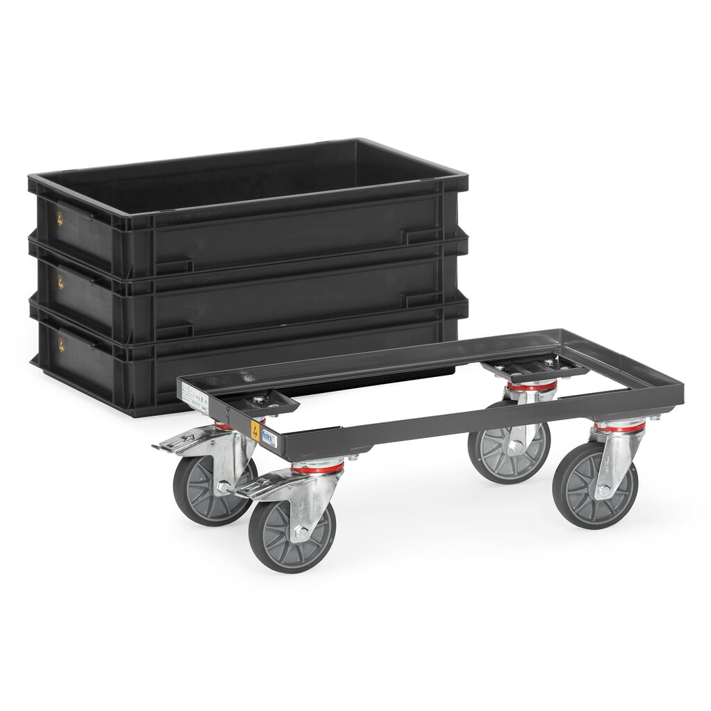 N° de l'image du produit 3 : Rouleur pour bacs Euro ESD fetra®, capacité de charge 250 kg, surfaces de chargement à 405 x 605 mm, sans tablette