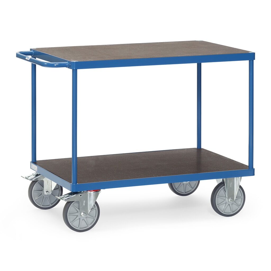 fetra® Servante et chariot de montage, version lourde, surface de chargement antidérapante, 2 plateaux à 600 x 1 000 mm, bleu brillant Illustration du produit: fetra® Servante et chariot de montage, version lourde, surface de chargement antidérapante, 2 plateaux à 600 x 1 000 mm, bleu brillant