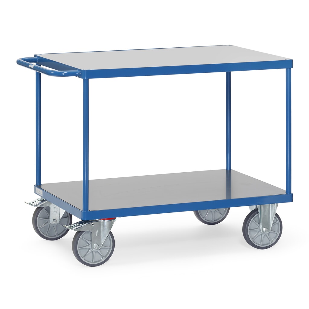 Illustration du produit: fetra® Servante et chariot de montage, version lourde, surface de chargement résistante aux intempéries, 2 plateaux à 600 x 1 000 mm, bleu brillant