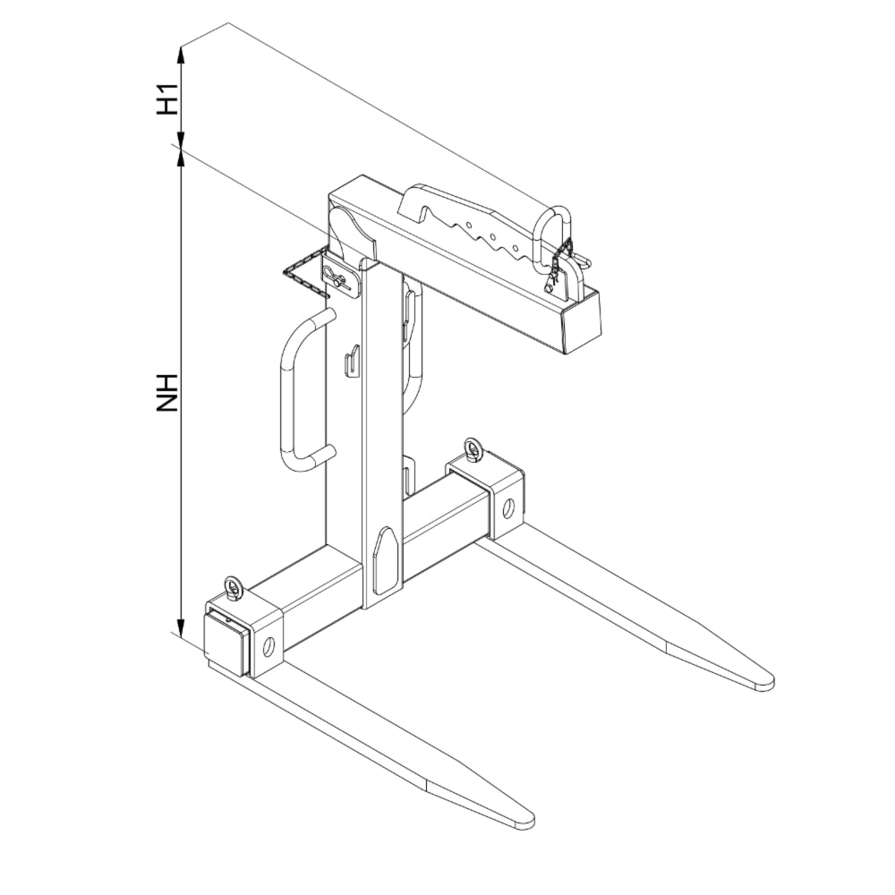 N° de l'image du produit 2 : Fourche pour grue avec compensation de poids manuelle, dents en acier profilé, capacité de charge 1 500 kg