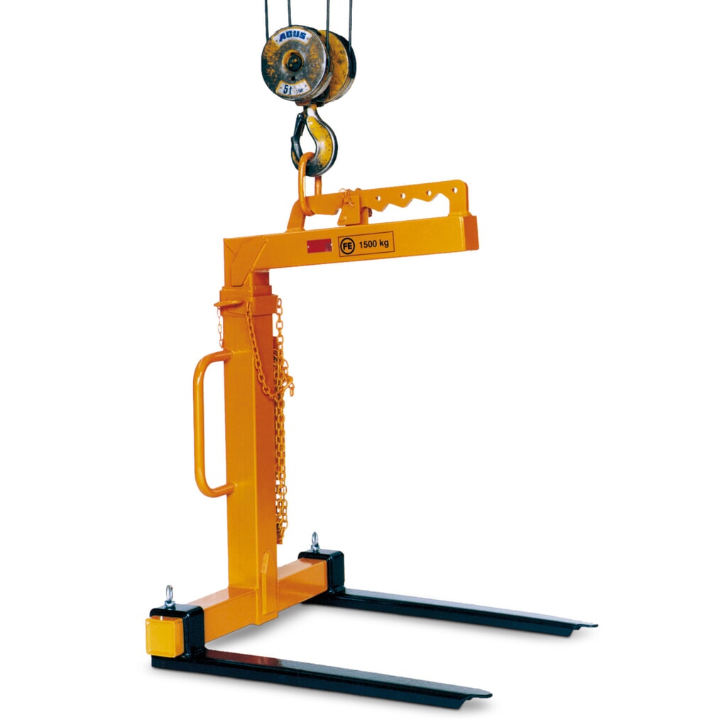 Illustration du produit: Fourche pour grue avec compensation de poids manuelle, dents en acier profilé, capacité de charge 600 kg
