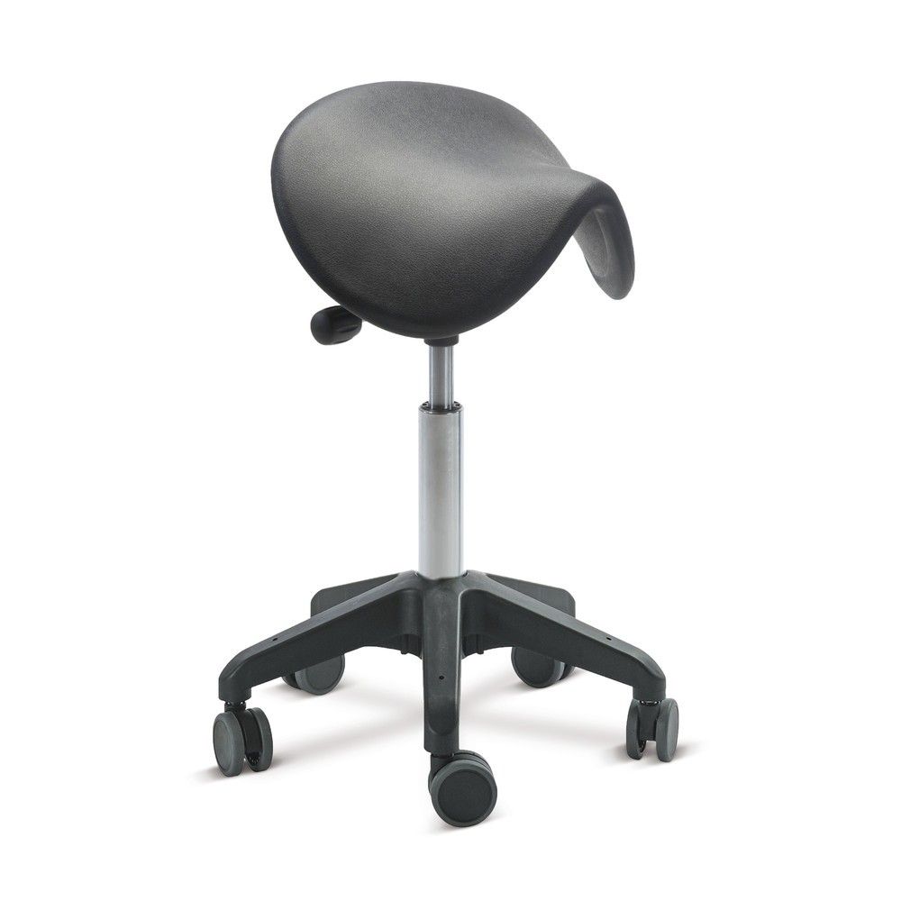 Illustration du produit: Global Stole A/S Tabouret Ergonomic, assise selle en PU, hauteur d’assise comprise entre 480 et 550 mm, roulettes, noir