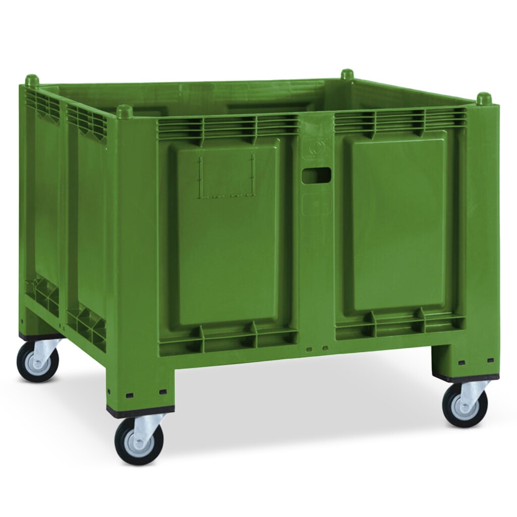 Grands conteneurs en polypropylène, 550 litres, avec galets, vert Illustration du produit: Grands conteneurs en polypropylène, 550 litres, avec galets, vert